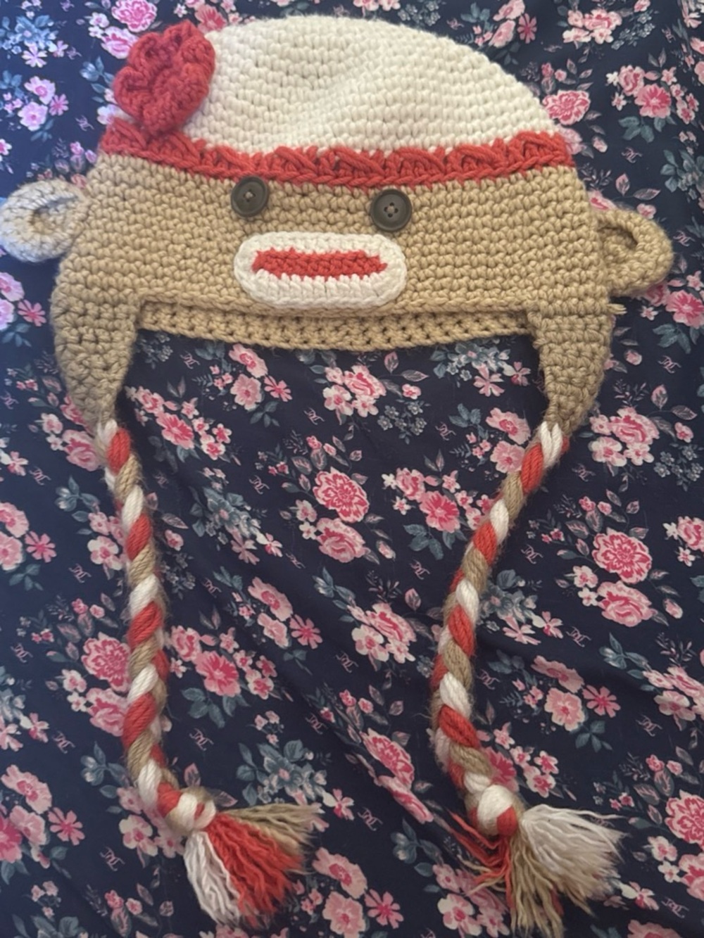 Handmade Kids Crochet  Julian’s gf monkey Earflap Hat